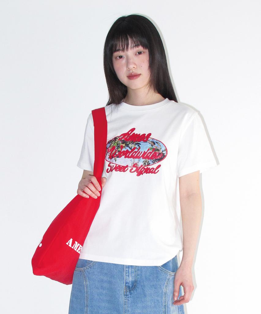 AMES-WORLDWIDE Palm Tree Oval Tee White