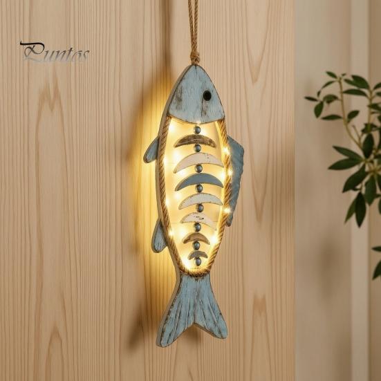 Coastal Theme Interior Bohemian Wooden Fish Wall Decor With/without LED Lights, Retro Hanging Ornament Craft for Entryway Bedroom Living Room