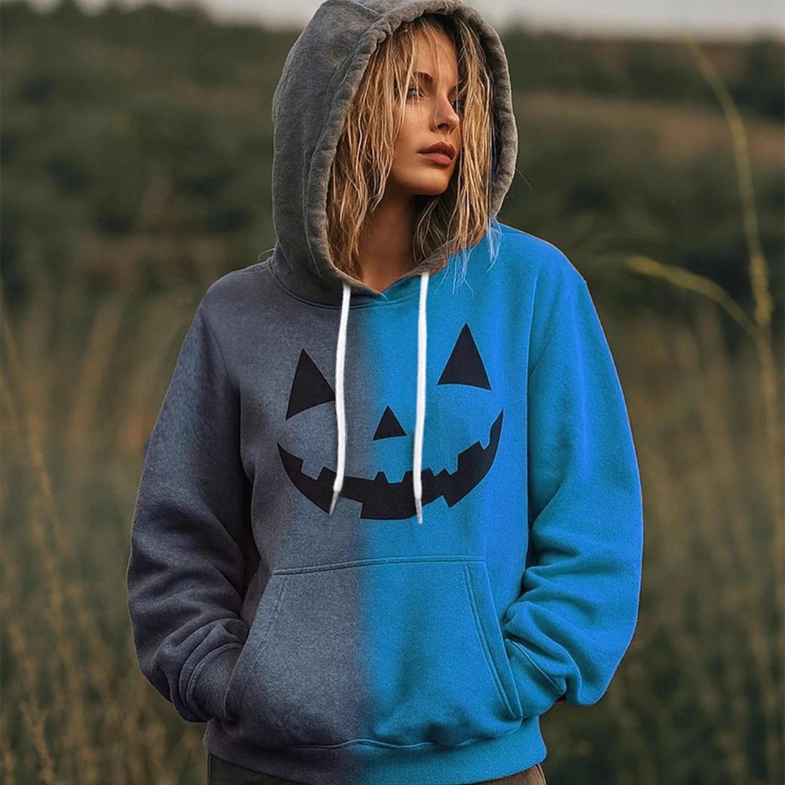 

Женская толстовка с капюшоном 2025 года, новая, с принтом в виде смайлика и цветными блоками с градиентом, модная и универсальная XS