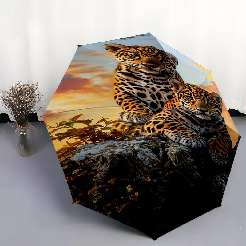 

1pc leopard Theme pattern Umbrella Portable Folding Umbrella Iron Frame Hole Bone Structure Outdoor Home Umbrella разноцветный