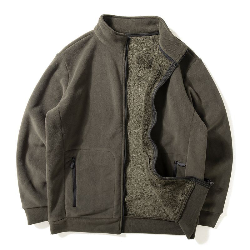 Мужская флисовая куртка 2025 Новая Осень и Зима Двусторонняя флисовая Утепленная Теплая флисовая куртка Свободная Повседневная Куртка с воротником-стойкой Green 3XL