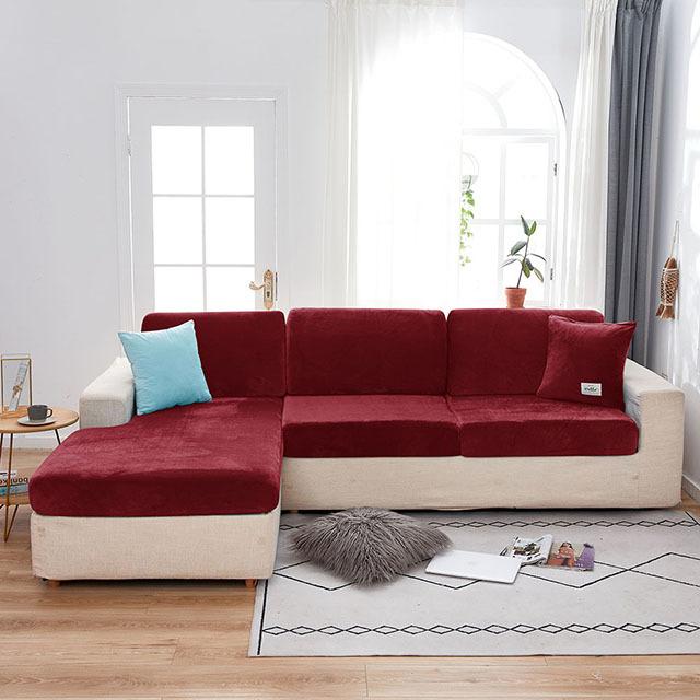 Velvet Plush L Shaped Sofa Cushion Cover For Living Room Elastic Furniture Couch Slipcover Chaise Longue Sofa Seat Cover Stretch