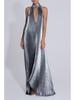 Schnürung Matt Metallic Ärmelloses Rückenfreies Kleid für Damen