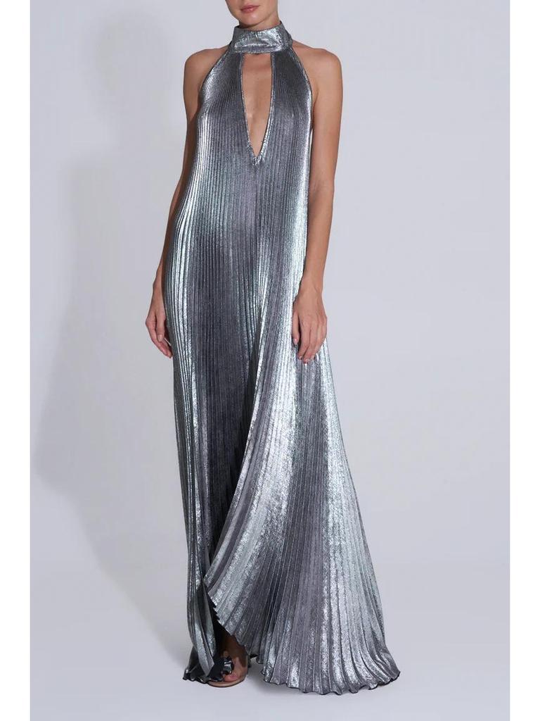 Schnürung Matt Metallic Ärmelloses Rückenfreies Kleid für Damen