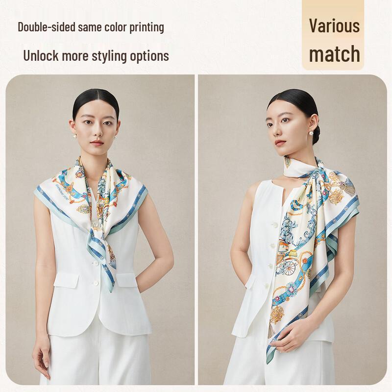 Shanghai Story Women's 100% Mulberry Silk National Style Printed Square Scarf
