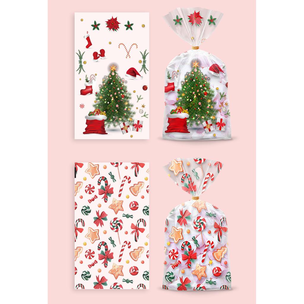 50pcs Reusable Christmas Gift Bags with Golden Ribbon - Santa/Reindeer/Trees/Holly/Candy Canes Patterns, For Christmas