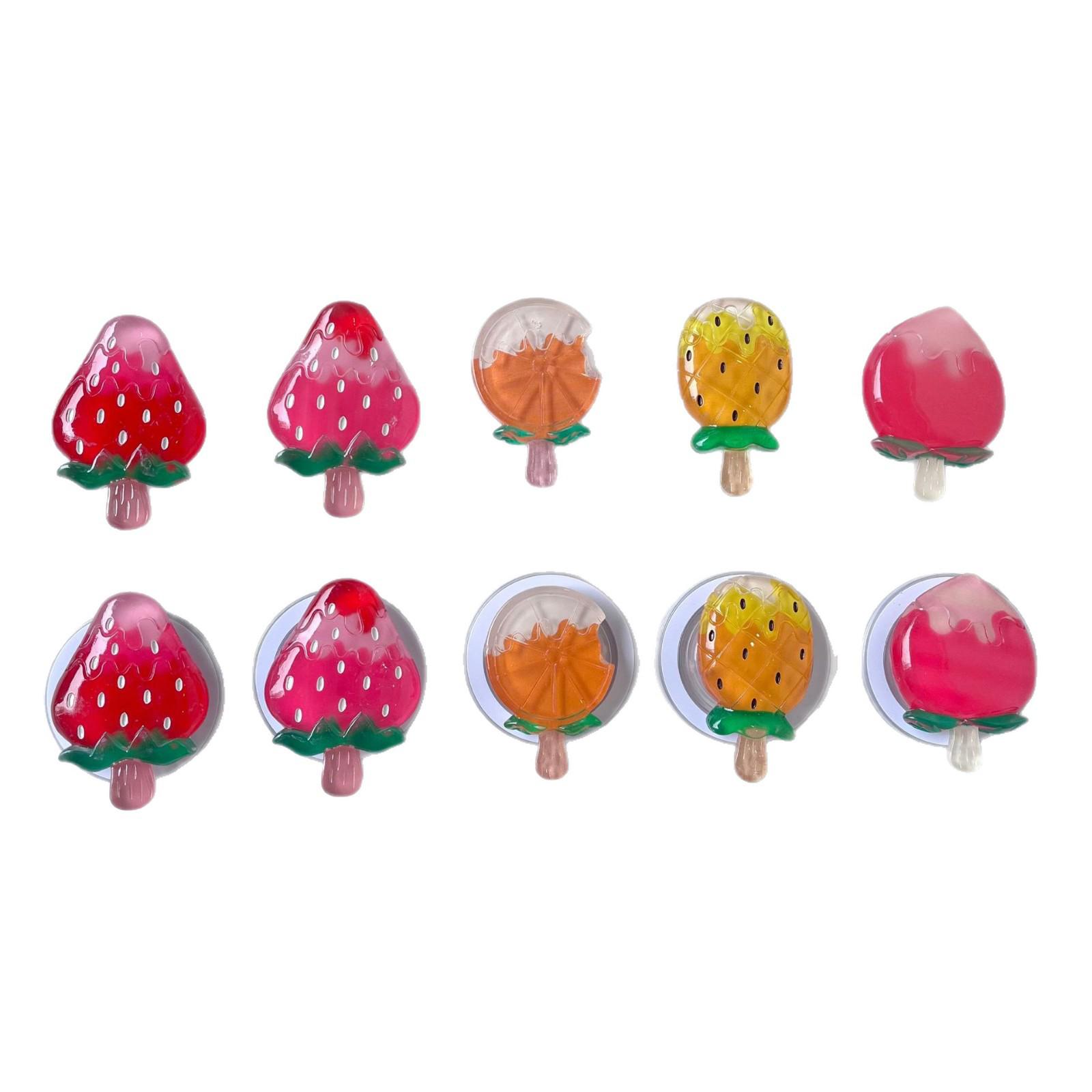 Adorable 3D Strawberry Orange Ice Cream Jelly Phone Holder with Magnetic Retractable Airbag Transparent Stand - Pink Strawberry