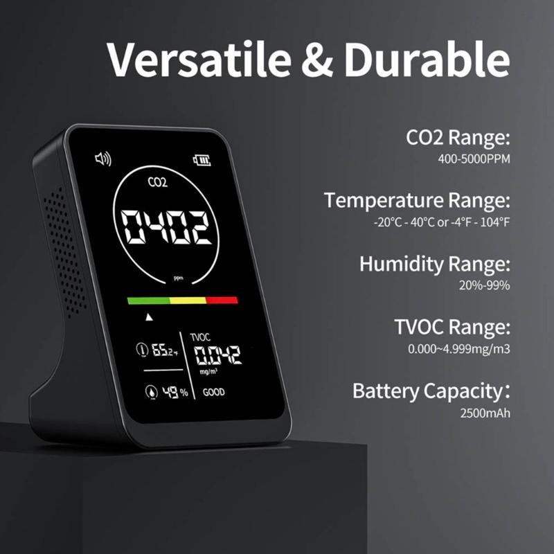 Air Quality Meter Tests CO2 Temperature Humidity TVOC Digital Display Carbon Dioxide Detector for Home Hotel Office
