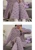 Korean Style Women's Heart Pajamas - Long Sleeve & Pants, Spring/Autumn Casual Wear