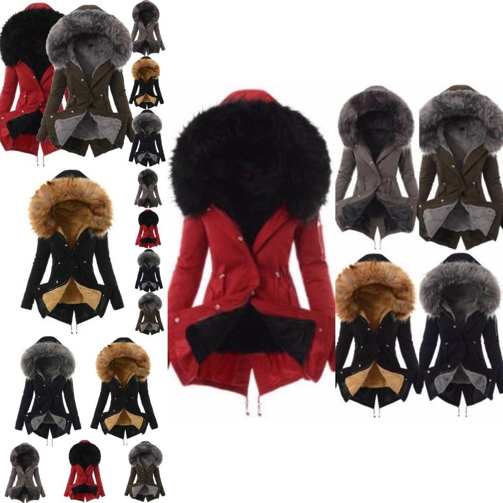 Luxuriously Warm Winter Womens Parka Outwear Military Hooded Coat With Fur Lining