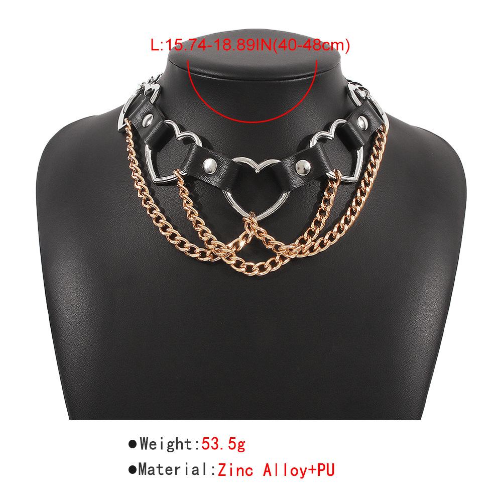 Women Hip Hop Punk Style Exaggerated Necklace Metal Texture PU Heart Jewelry Trendy Cool Personality Clavicle Necklace Jewelry