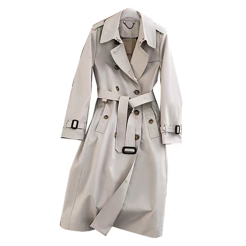 Long trench coat women's autumn clothing high-end feeling over the knee fashion waist temperament double-breasted jacket