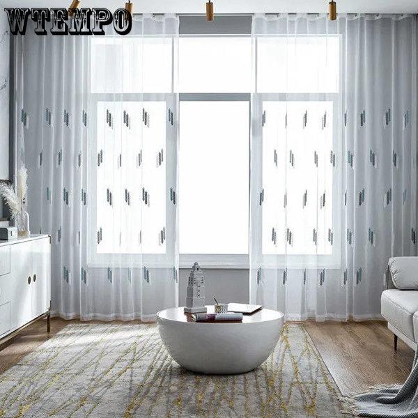 WTEMPO 2PCS Embroidered Window Screen Curtains Nordic Finished Bay Window Screens Bedrooms Living Rooms Mosquito Proof Simple Modern Gauze Curtains