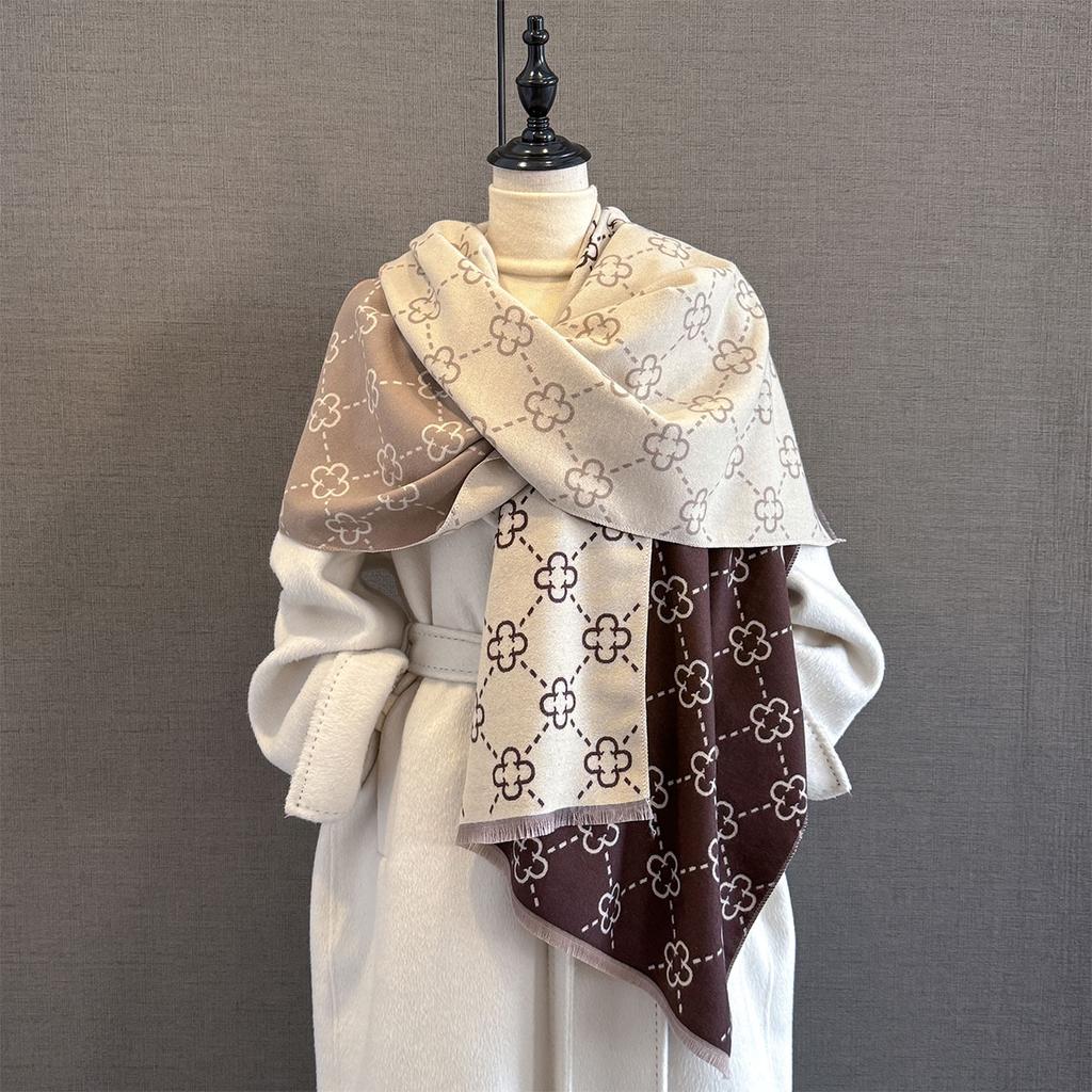 Lüks Marka Kaşmir Kadın Çiçekli Eşarp Kış Sıcak Şal ve Şal Bandana Pashmina Kadın Fular Kare Kalın Battaniye Ponço