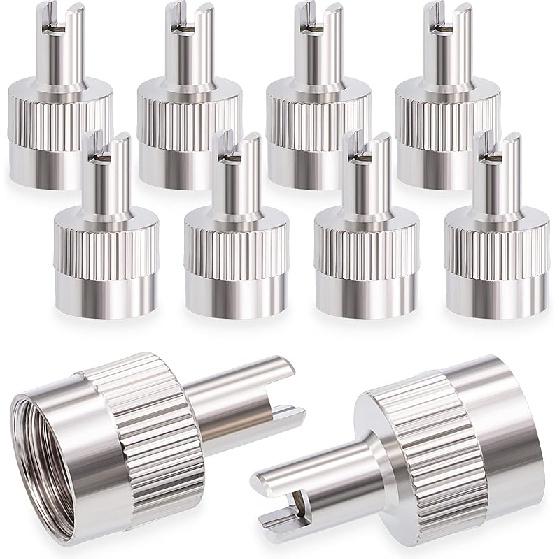 10PCS Tire Valve Stem Caps, Nickel Brass Slotted Slot Valve Stem Caps with Valve Core Remover, with O Rubber Ring, Universal for Cars, SUV, Trucks,