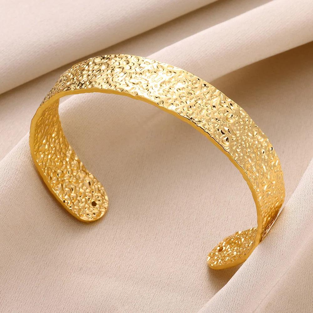 Classic Bump Pattern Openning Bangles For Women Stainless Steel Cuff Bracelet Gold Color  Hand Ornament Party Jewelry Gift