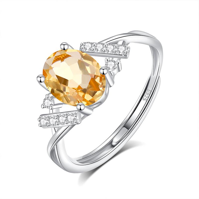 S925 Sterling Silver Ring Women's Natural Stone Crystal Ring, Niche Ins Women's European and American Cold Wind High-end Hand Jewelry Fashion Gifts