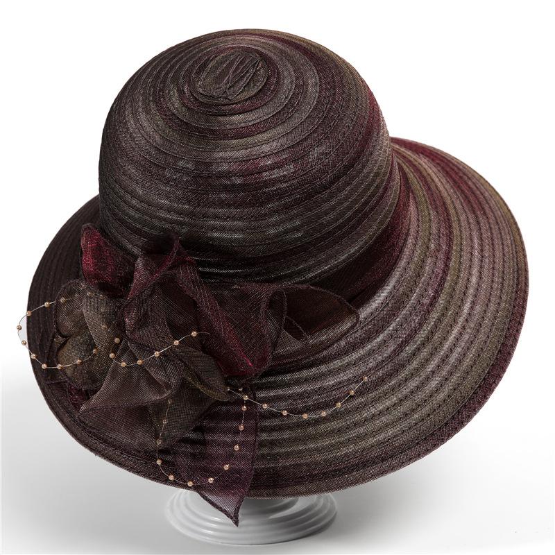 Hat Female Summer Middle-Aged And Elderly Big Eaves Organza Flower Cool Hat Foldable Sunshade Sunscreen Mother Sun Basin Hat