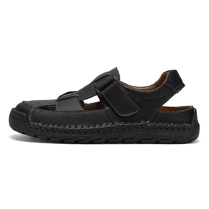 Summer Men's Leather Beach Sandals Pure Handmade Mens Closed Toe Sandals