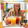 Two-color Threaded Striped Straw, Disposable Food-grade PP Plastic Rigid Tube