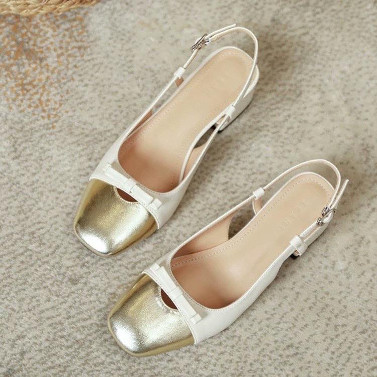 Pedicure version~ Xiaoxiangfeng high heels summer bow back empty color matching thick heel Mary Jane single shoes bag head sandals women