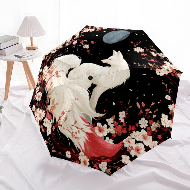 Fuchs-Muster, automatisch faltbarer Regenschirm, tragbares und faltbares Design, 8 Schirmrippen, ein Weihnachts- oder Geburtstagsgeschenk.