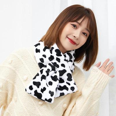 Koreanischer Winter Dicker Plüsch Kuhdruck Schal - Niedlich, Warm, Felliges Überkreuz-Design für Studenten