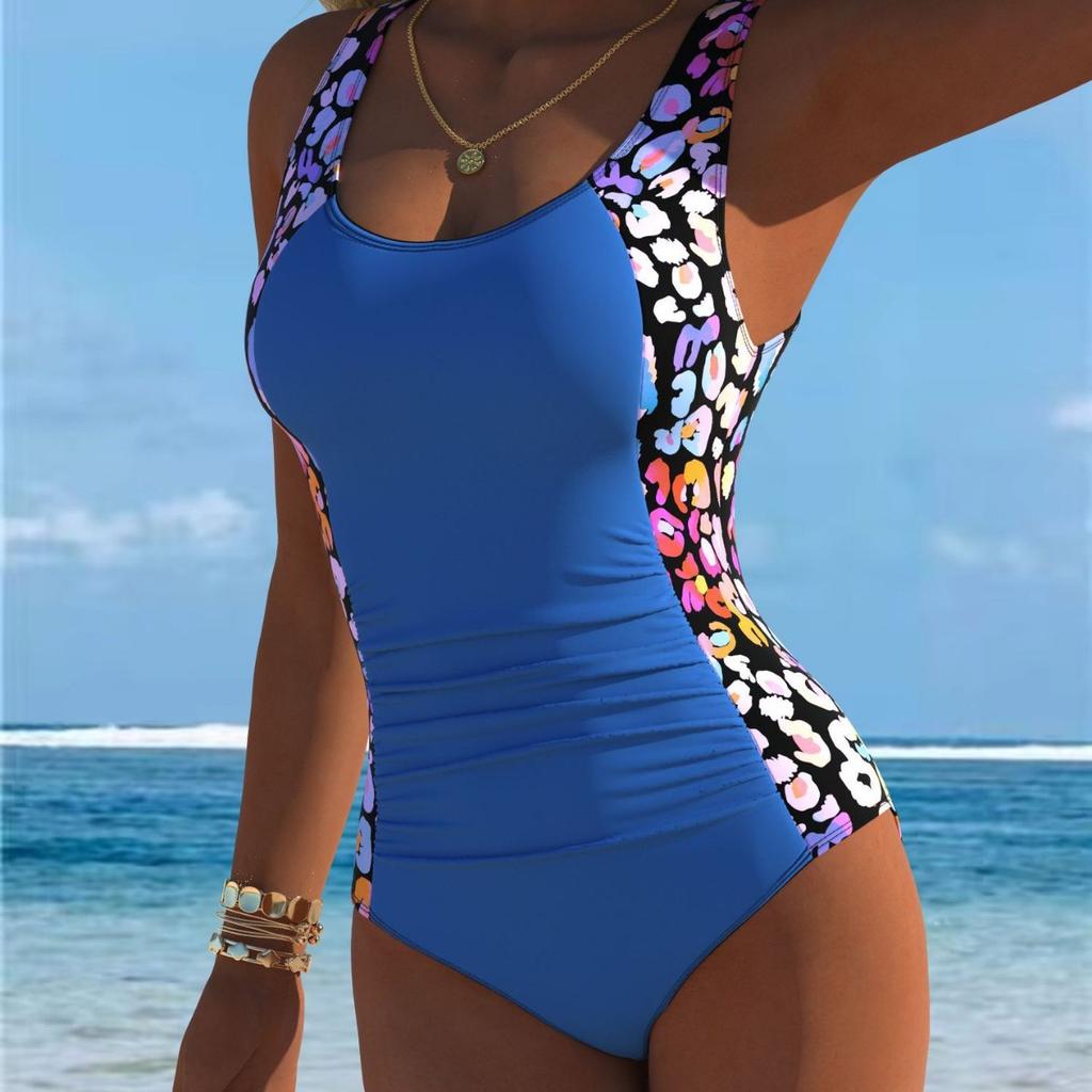 1011 Racing Swimsuit Women's European and American Skinny Printed One-piece Crew Neck Swimsuit Women's Swimsuit Skinny