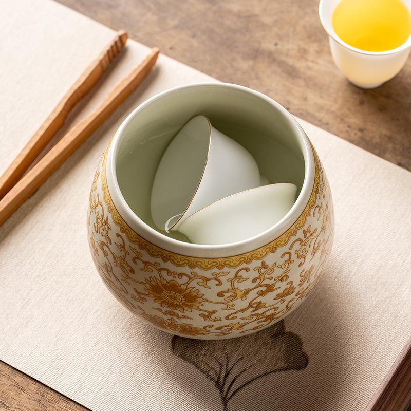 High-grade Ru kiln ceramic simple household retro water basin tea washing Jianshui light luxury tea water tank tea bucket kung fu tea residue tank