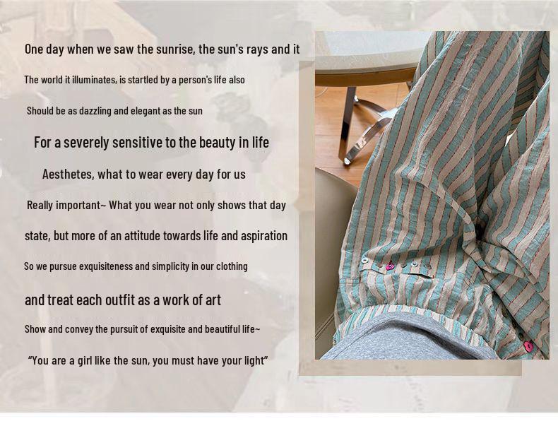 Damen Mintgrüne Gestreifte Baumwolle Leinen Weitbein Hose - Neu Lässig Locker