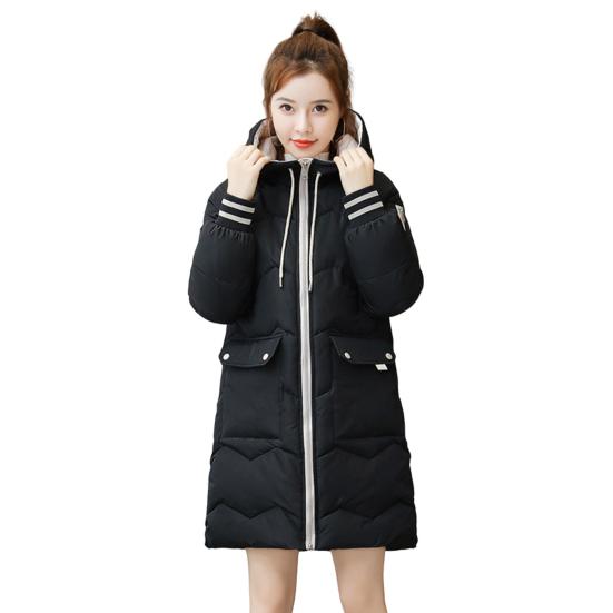 Abrigo de invierno para mujer, abrigo acolchado de algodón de manga larga con capucha, abrigo grueso holgado con cremallera de longitud media, prendas de vestir, chaqueta, ropa de calle