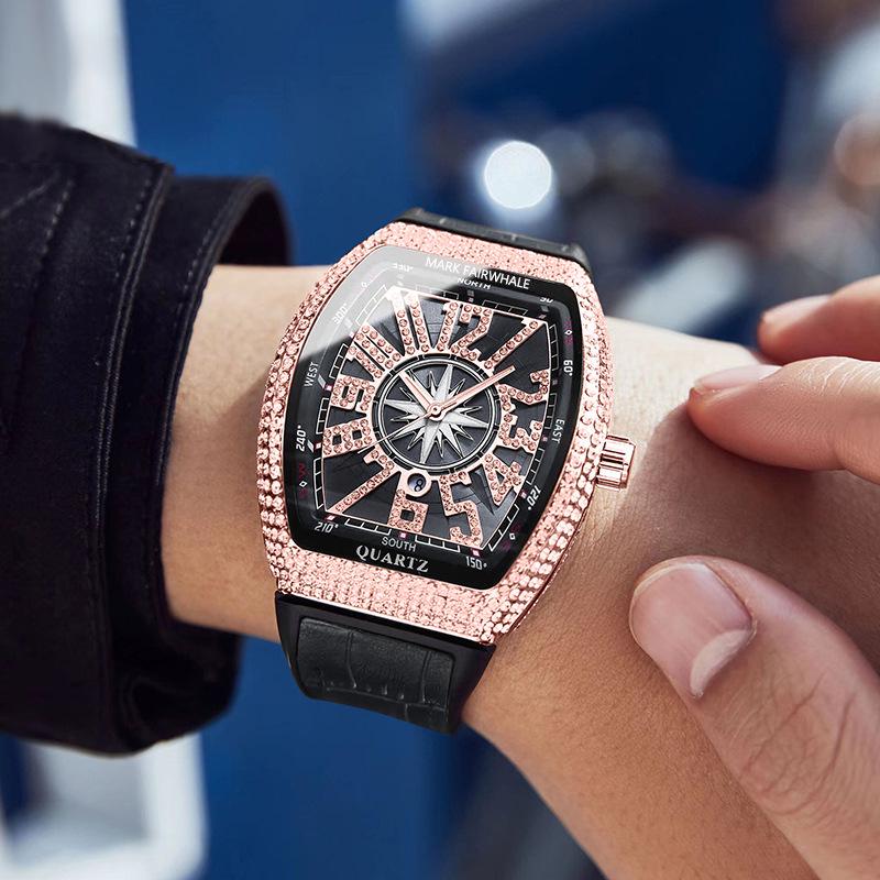 Mark Fairwhale Barrel-Shaped Full Diamond Quartz Calendar Watch