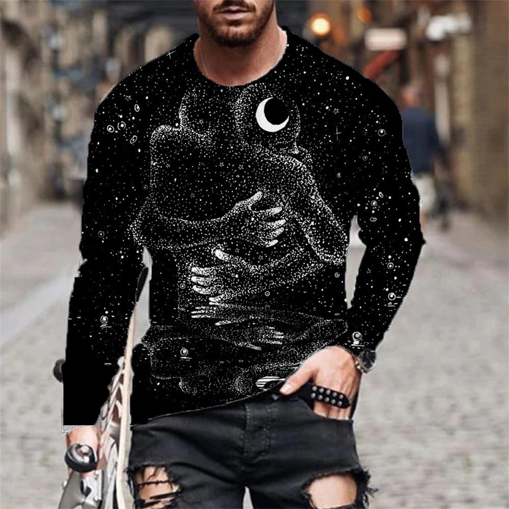 Vintage Men's T-shirt Templar Printed Long Sleeve Tops O-neck Men Clothing Oversized Casual Streetwear Autumn Black Tees