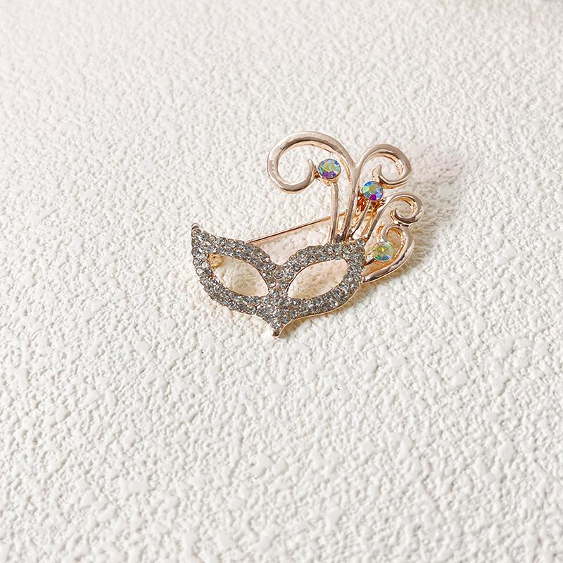 Broche clásico de cristal con forma de máscara de zorro para mujer