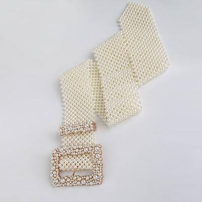 Senior Sense of Women's Waist Chain Heavy Industry Pearl Women's Waist Chain Elegant and Beautiful Wide Belt Beaded White Bridal Belt