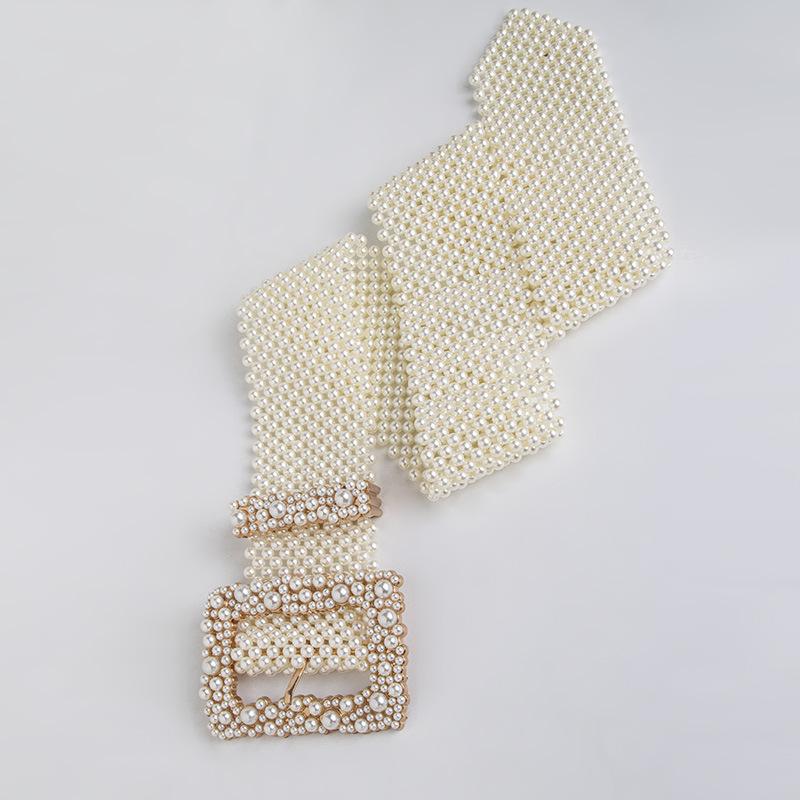 

Женская цепочка на талию с высоким чувством стиля, тяжелая промышленность, жемчужная женская цепочка на талию, элегантный и красивый широкий ремень, расшитый бисером, белый свадебный пояс