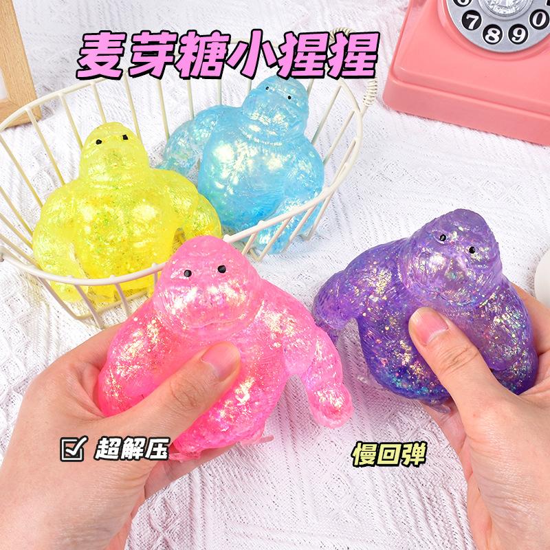 Anti-stress Morbido TPR Rimbalzo Lento Paillettes Maltosio Giocattolo da Spremere Sollievo dallo Stress Elastico Spremere Gorilla Colorato Decompressione