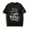 Vintage 1960s Motorcycle Print Casual Tee Urban Retro Style Top Pure Cotton T-shirt