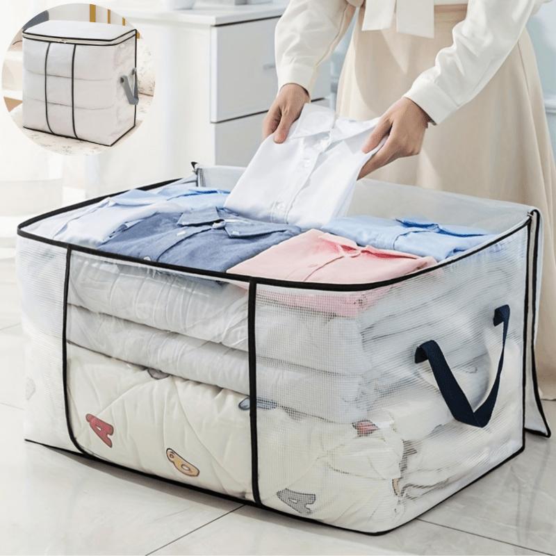 Large Transparent Storage Bag with Zipper &Handle,Heavy-Duty Plastic Suitcase for Clothes,Bedding,Travel,Moving,Seasonal Storage
