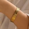 Stainless Steel Textured Feather Round Beads Wrapped Flower Open Cuff Bracelet For Women Men Dainty Vintage Plant Bangle Jewelry