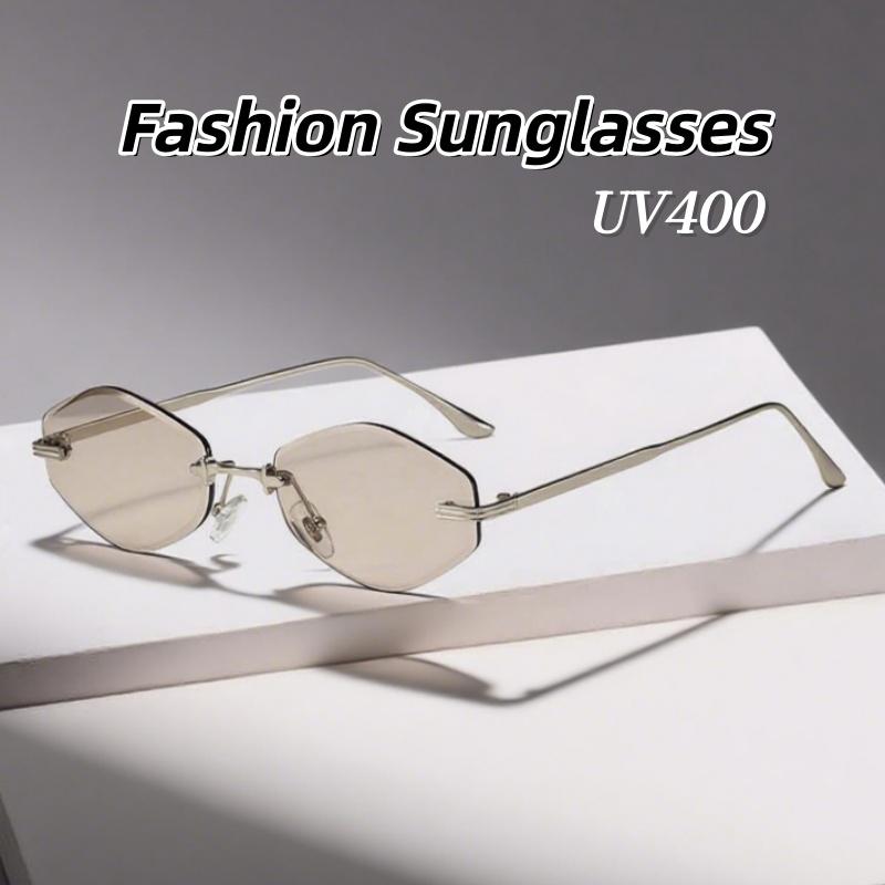 Trendy Frameless Cut Edge Small Polygonal Sunglasses Women UV400 UV Resistant for Street Photography Travel Beach Men