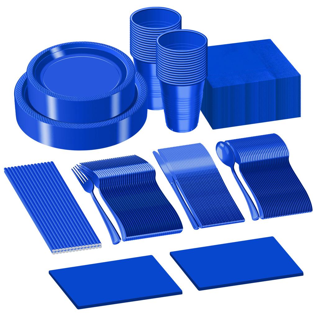 Disposable Plastic Plate Set, Solid Color Party Tableware, Birthday Decoration Plate And Cup Set.