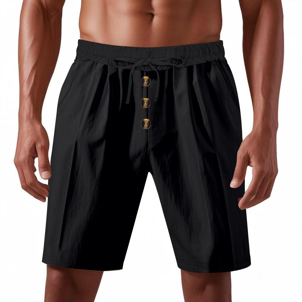 Men's Relaxed-Fit Linen Beach Casual Washed Button-Fly Athletic Shorts