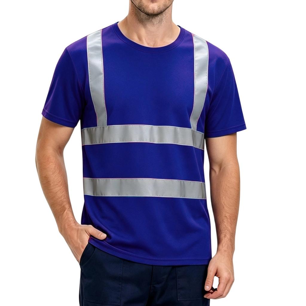 Refleksyjna Koszulka z Krótkim Rękawem Wysoka Widoczność Szybkoschnący T-shirt do Biegania w Nocy, Jazdy na Rowerze, Pracy Budowlanej