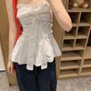 Women's Strapless White Bow Tie Waist-Cinching Ruffled Tank Top