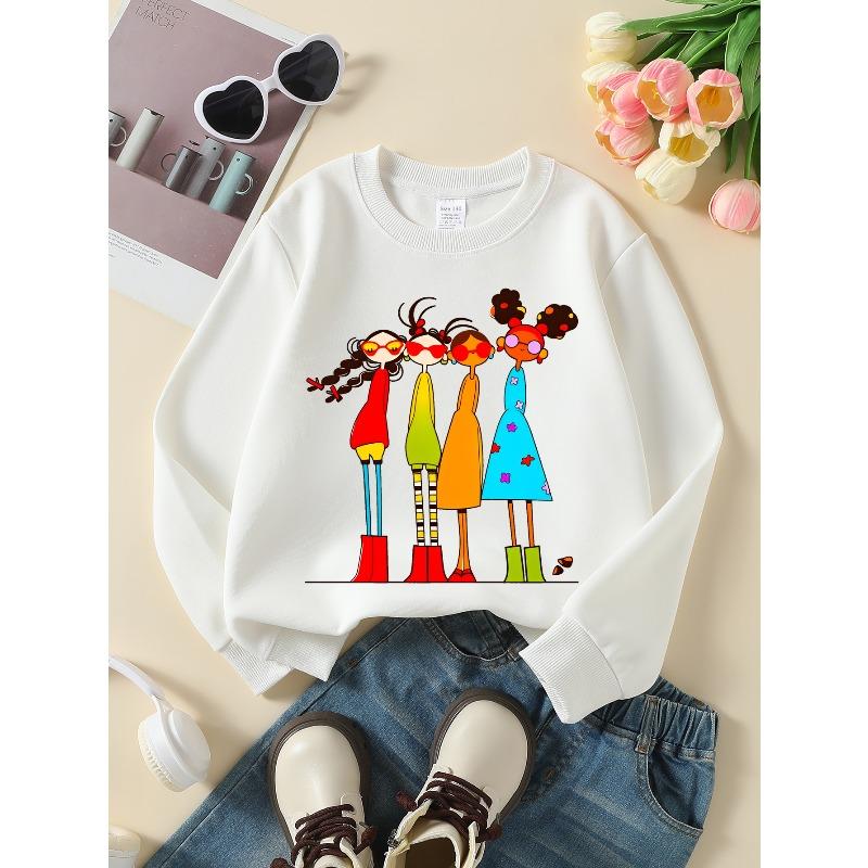 Girls Soft Crewneck SweatshirtColorful Girls Fashion Print Design with Cute Creative Print, Casual All-Match for Fall Winter, Ideal Holiday Present