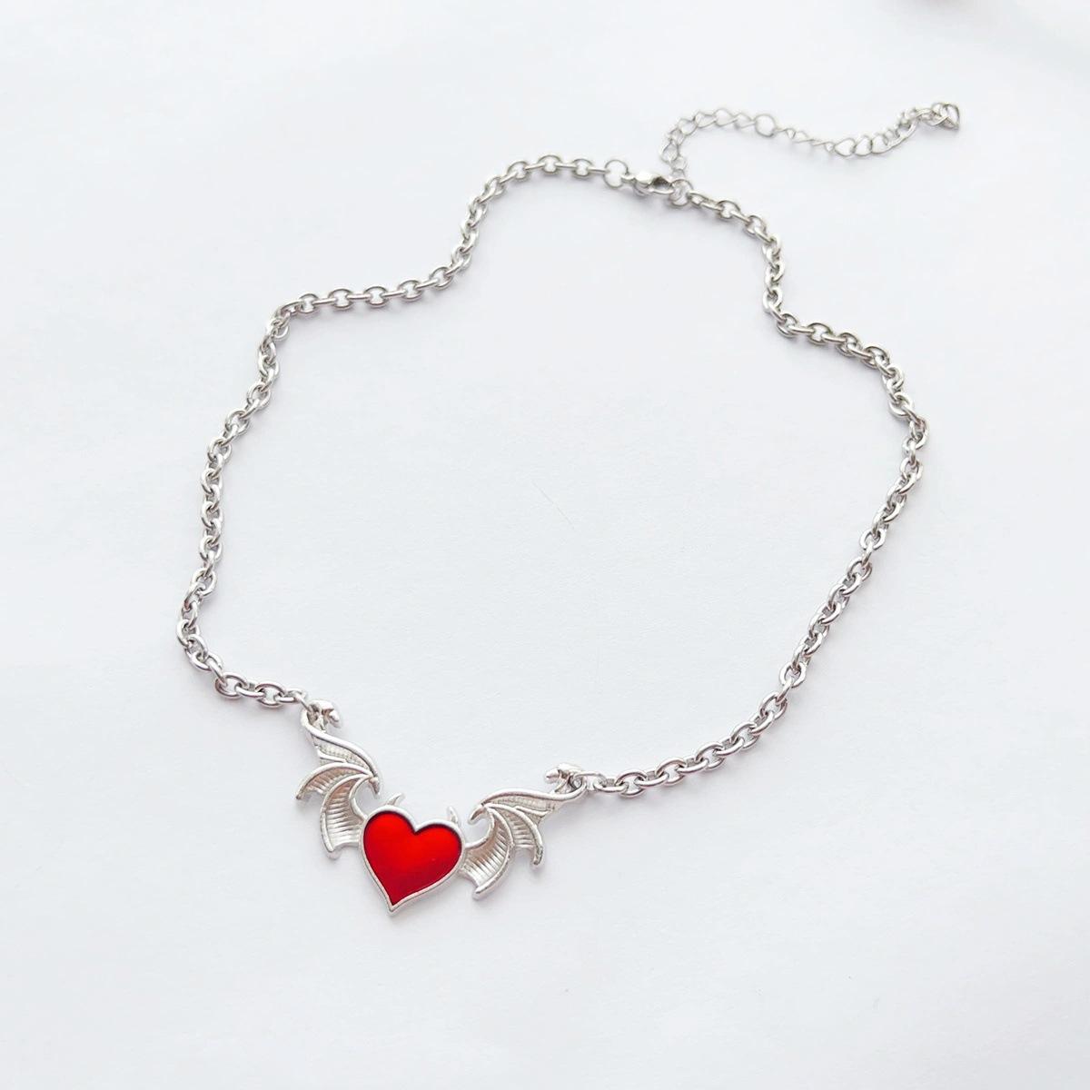 Creative Heart-Shaped Devil Pendant Necklace One Size