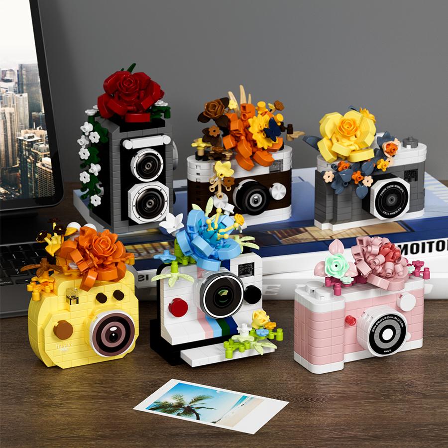 Creative Camera&Flowers Building Blocks DIY Toys Small Particle Bricks Assembly Puzzle Toys For Kids Gifts Sets