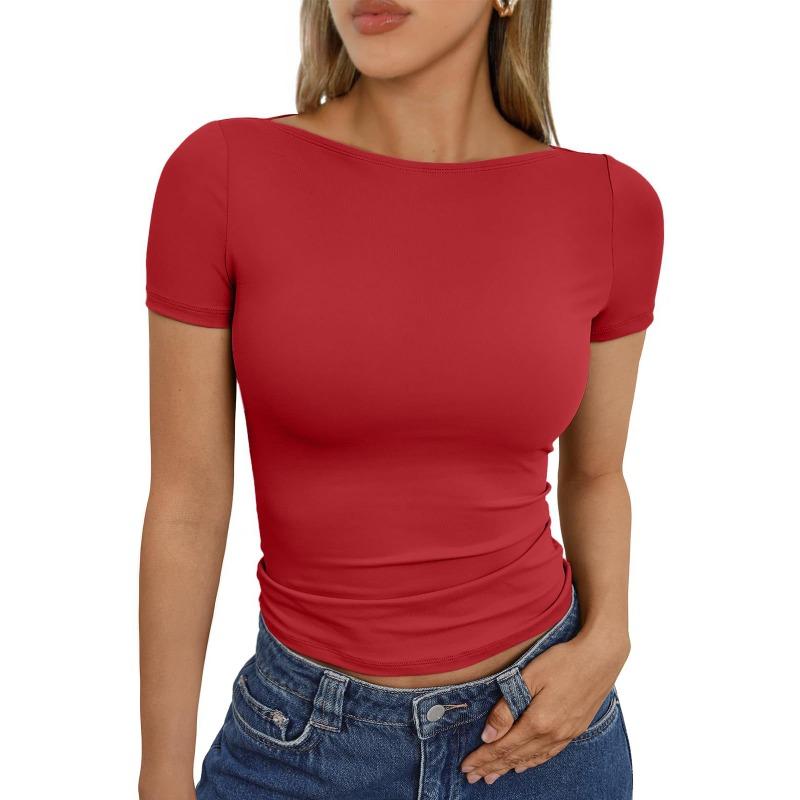 Damen Schwarzes Bootausschnitt Kurzarm Enganliegendes Raffung Crop Top
