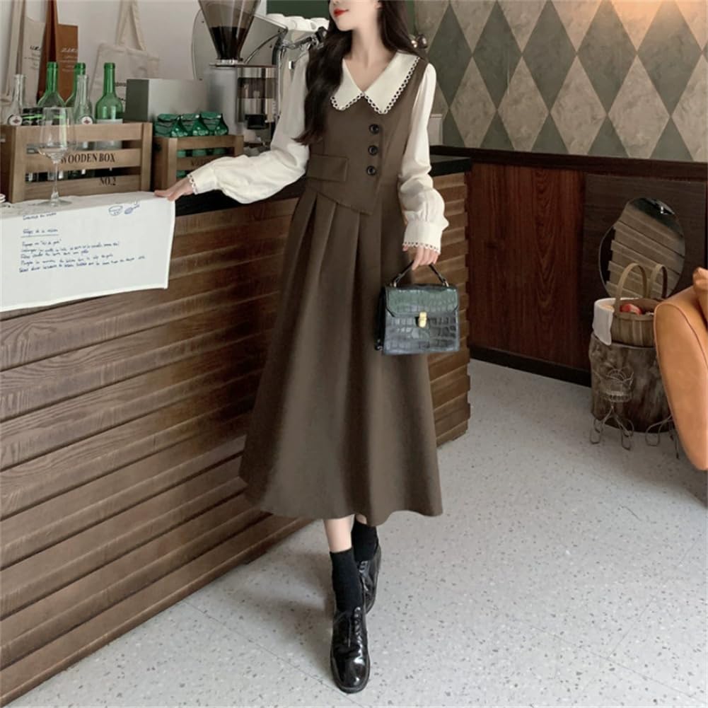 Long Dress for Shirt Layered Long Midi Dress Commuting Photo [Yhsuoxfd] Women, Dress, Look, Sleeves, Length, A-Line, Elegant, Figure-Flattering,
